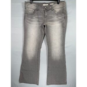 VANILLA STAR Jean Women Tall Stud Pocket 38x32 Embellished Big Flare Gray Y2K